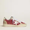 Zapatillas Ball Star para mujer en ante rojo con estrella de ante blanco craquelado y lengüeta del talón de piel platino