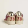 Zapatillas Ball Star para mujer en ante rojo con estrella de ante blanco craquelado y lengüeta del talón de piel platino
