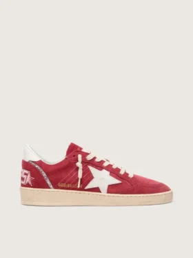 Zapatillas Ball Star para mujer en ante rojo con estrella y lengüeta del talón de piel blanca