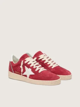 Zapatillas Ball Star para mujer en ante rojo con estrella y lengüeta del talón de piel blanca