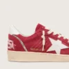 Zapatillas Ball Star para mujer en ante rojo con estrella y lengüeta del talón de piel blanca