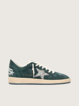 Zapatillas Ball Star para mujer en ante verde con estrella plateada brillante