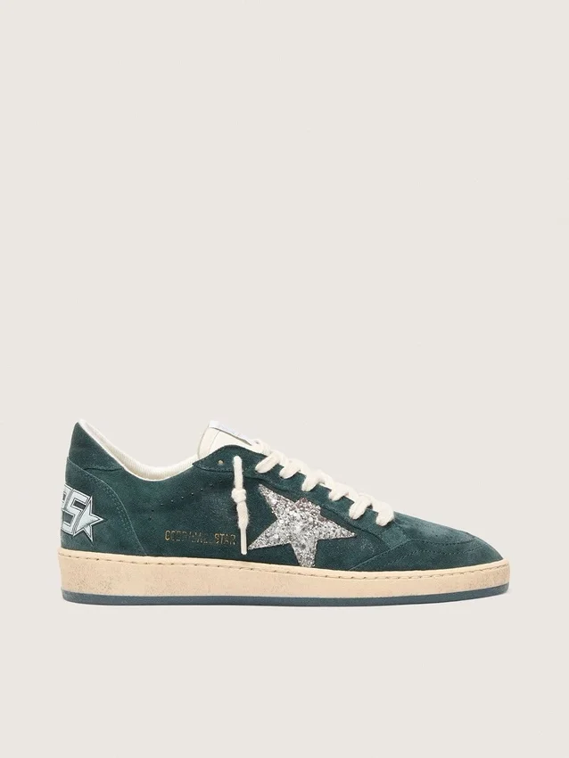 Zapatillas Ball Star para mujer en ante verde con estrella plateada brillante