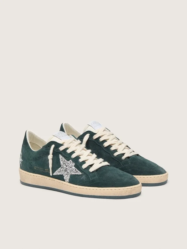 Zapatillas Ball Star para mujer en ante verde con estrella plateada brillante