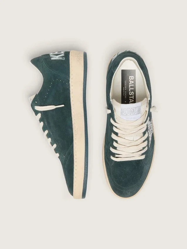 Zapatillas Ball Star para mujer en ante verde con estrella plateada brillante