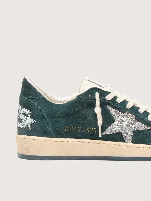 Zapatillas Ball Star para mujer en ante verde con estrella plateada brillante