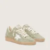 Zapatillas Ball Star para mujer en ante verde salvia con estrella de piel blanca y bordado floral de Swarovski tono sobre tono