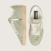 Zapatillas Ball Star para mujer en ante verde salvia con estrella de piel blanca y bordado floral de Swarovski tono sobre tono