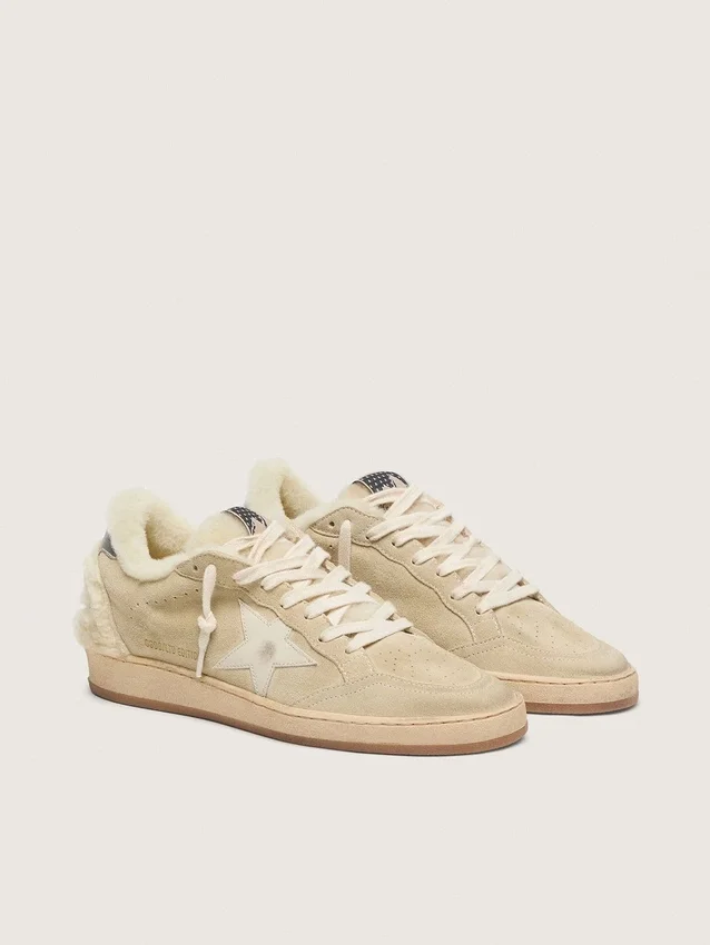 Zapatillas Ball Star para mujer en ante y piel de oveja con estrella de charol blanco