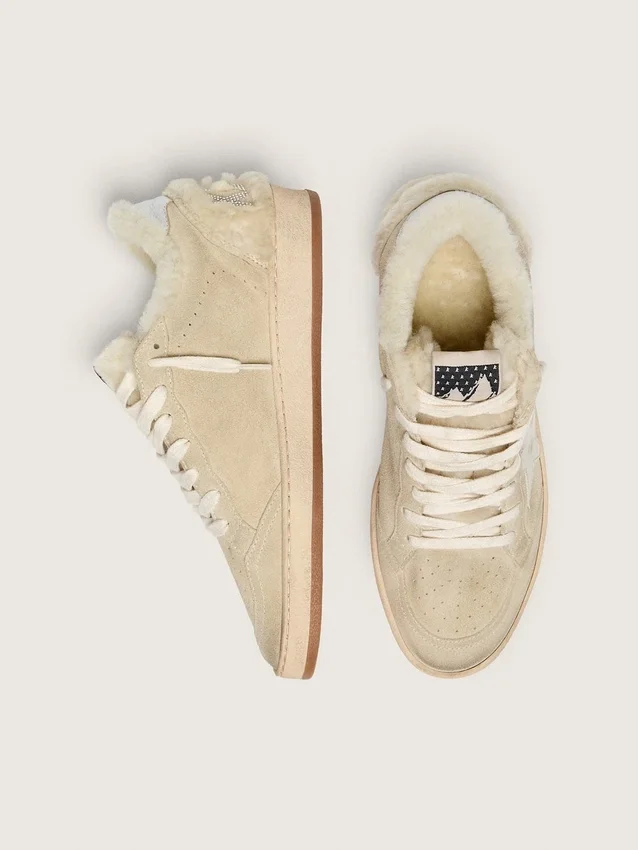 Zapatillas Ball Star para mujer en ante y piel de oveja con estrella de charol blanco