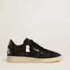 Zapatillas Ball Star para mujer en malla con cristales Swarovski y estrella y lengüeta del talón de piel laminada negra