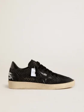 Zapatillas Ball Star para mujer en malla con cristales Swarovski y estrella y lengüeta del talón de piel laminada negra