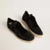 Zapatillas Ball Star para mujer en malla con cristales Swarovski y estrella y lengüeta del talón de piel laminada negra