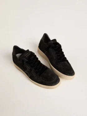 Zapatillas Ball Star para mujer en malla con cristales Swarovski y estrella y lengüeta del talón de piel laminada negra