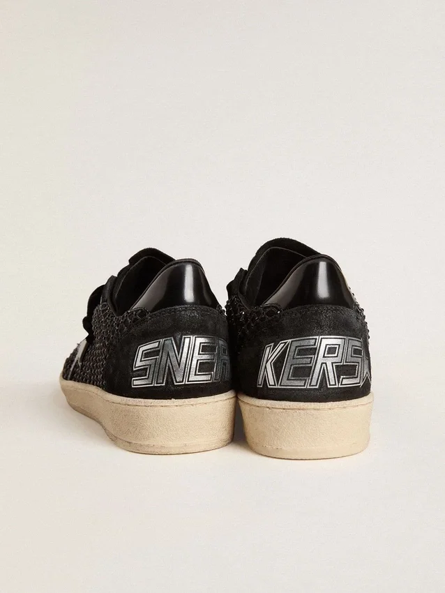 Zapatillas Ball Star para mujer en malla con cristales Swarovski y estrella y lengüeta del talón de piel laminada negra