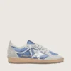 Zapatillas Ball Star para mujer en nailon azul vaquero con inserciones de ante gris claro y una estrella de piel plateada metalizada