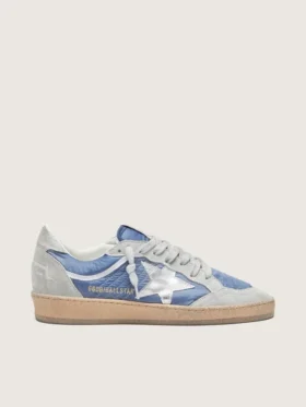 Zapatillas Ball Star para mujer en nailon azul vaquero con inserciones de ante gris claro y una estrella de piel plateada metalizada