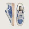 Zapatillas Ball Star para mujer en nailon azul vaquero con inserciones de ante gris claro y una estrella de piel plateada metalizada