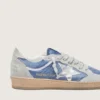 Zapatillas Ball Star para mujer en nailon azul vaquero con inserciones de ante gris claro y una estrella de piel plateada metalizada