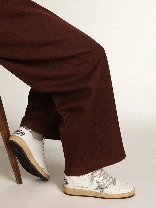 Zapatillas Ball Star para mujer en napa con estrella plateada brillante y lengüeta en el talón