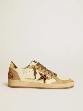 Zapatillas Ball Star para mujer en napa y ante con estrella de piel de potro y lengüeta metálica en el talón