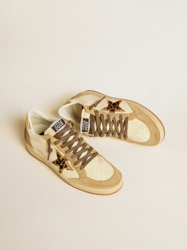 Zapatillas Ball Star para mujer en napa y ante con estrella de piel de potro y lengüeta metálica en el talón