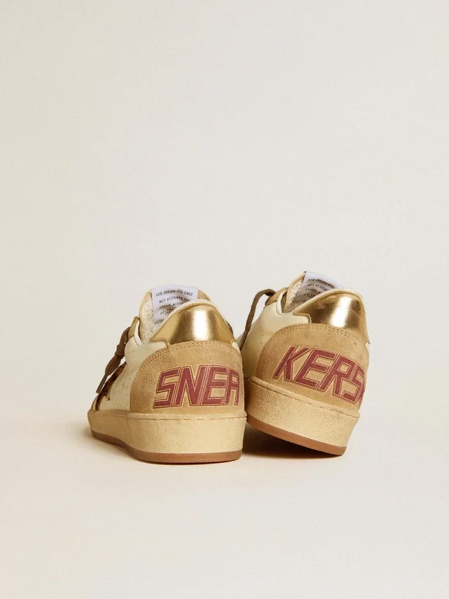 Zapatillas Ball Star para mujer en napa y ante con estrella de piel de potro y lengüeta metálica en el talón