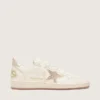 Zapatillas Ball Star para mujer en piel blanca con estrella de cristal y lengüeta metálica en el talón