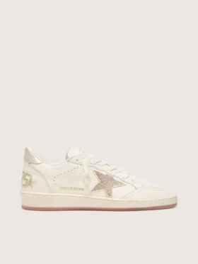 Zapatillas Ball Star para mujer en piel blanca con estrella de cristal y lengüeta metálica en el talón