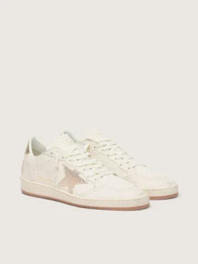 Zapatillas Ball Star para mujer en piel blanca con estrella de cristal y lengüeta metálica en el talón