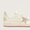Zapatillas Ball Star para mujer en piel blanca con estrella de cristal y lengüeta metálica en el talón