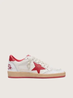 Zapatillas Ball Star para mujer en piel blanca con estrella roja y lengüeta en el talón