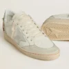 Zapatillas Ball Star para mujer en piel con estrella de ante platino y bordado floral multicolor