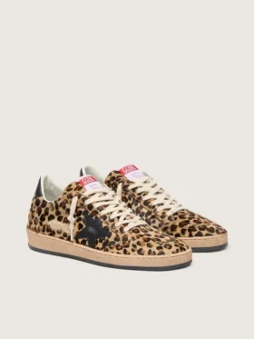 Zapatillas Ball Star para mujer en piel de potro con estampado de leopardo, estrella de cuero negro y lengüeta en el talón