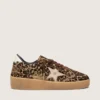 Zapatillas Ball Star para mujer en piel de potro con estampado de leopardo, estrella de piel platino y lengüeta del talón de piel blanca