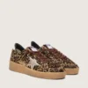 Zapatillas Ball Star para mujer en piel de potro con estampado de leopardo, estrella de piel platino y lengüeta del talón de piel blanca