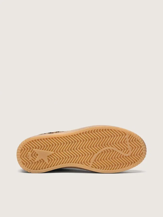 Zapatillas Ball Star para mujer en piel de potro con estampado de leopardo, estrella de piel platino y lengüeta del talón de piel blanca