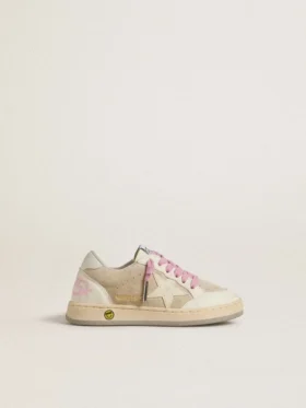 Zapatillas «Ball Star» para niño en ante perla con estrella de cuero y lengüeta en el talón