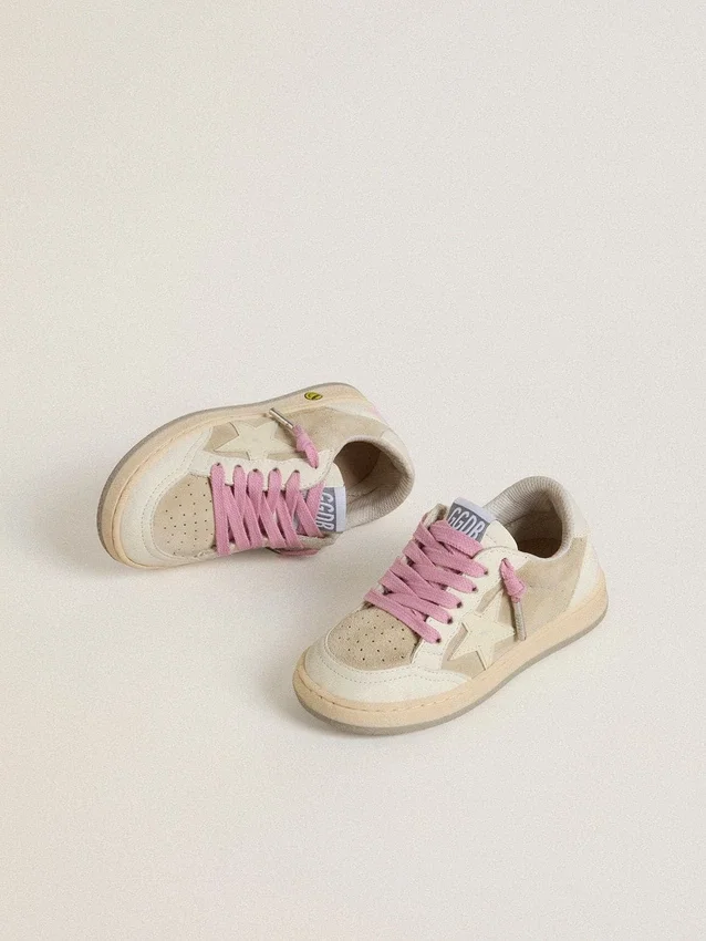 Zapatillas «Ball Star» para niño en ante perla con estrella de cuero y lengüeta en el talón