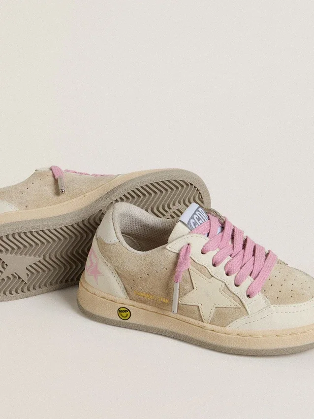 Zapatillas «Ball Star» para niño en ante perla con estrella de cuero y lengüeta en el talón