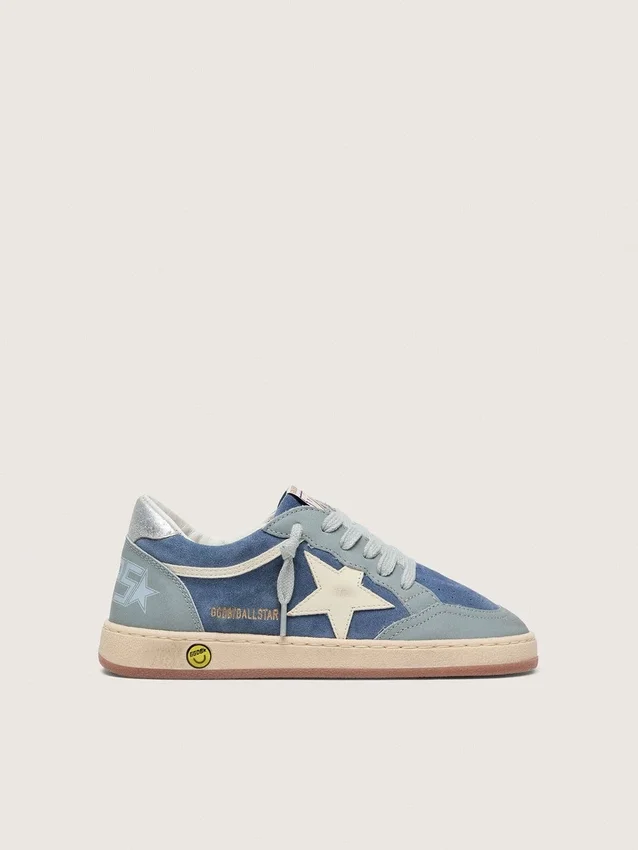 Zapatillas «Ball Star» para niño en azul claro y ante azul vaquero con estrella de cuero blanco