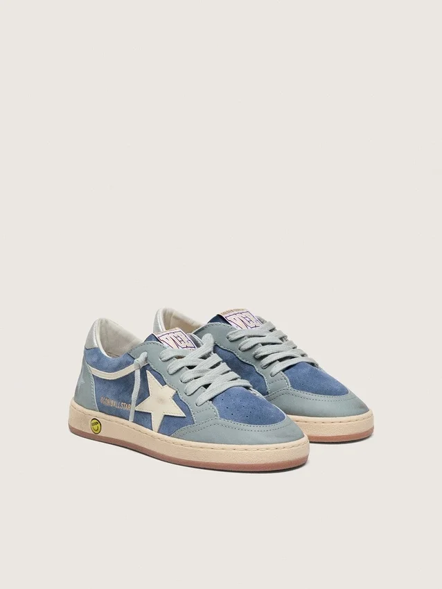 Zapatillas «Ball Star» para niño en azul claro y ante azul vaquero con estrella de cuero blanco