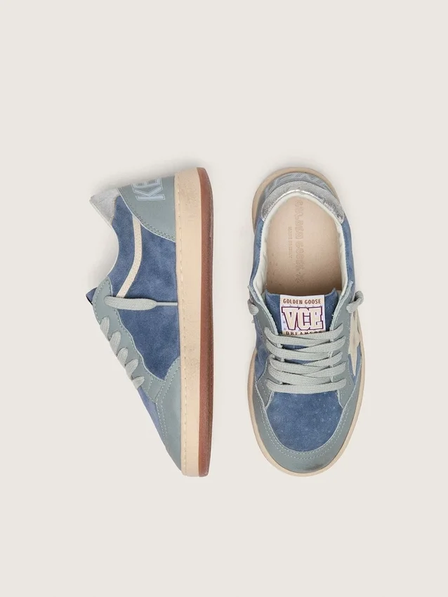 Zapatillas «Ball Star» para niño en azul claro y ante azul vaquero con estrella de cuero blanco
