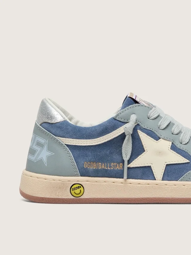 Zapatillas «Ball Star» para niño en azul claro y ante azul vaquero con estrella de cuero blanco