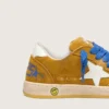 Zapatillas Ball Star para niños en ante ocre con estrella y lengüeta en el talón de piel blanca brillante