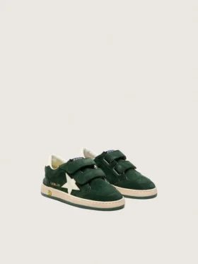 Zapatillas «Ball Star» para niños en ante verde bosque con estrella y lengüeta en el talón de piel color crema