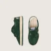 Zapatillas «Ball Star» para niños en ante verde bosque con estrella y lengüeta en el talón de piel color crema