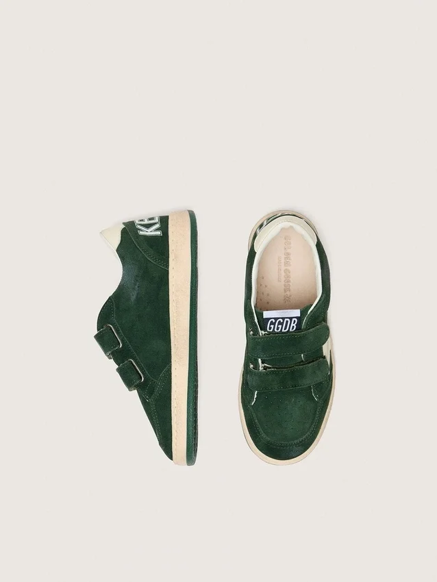 Zapatillas «Ball Star» para niños en ante verde bosque con estrella y lengüeta en el talón de piel color crema