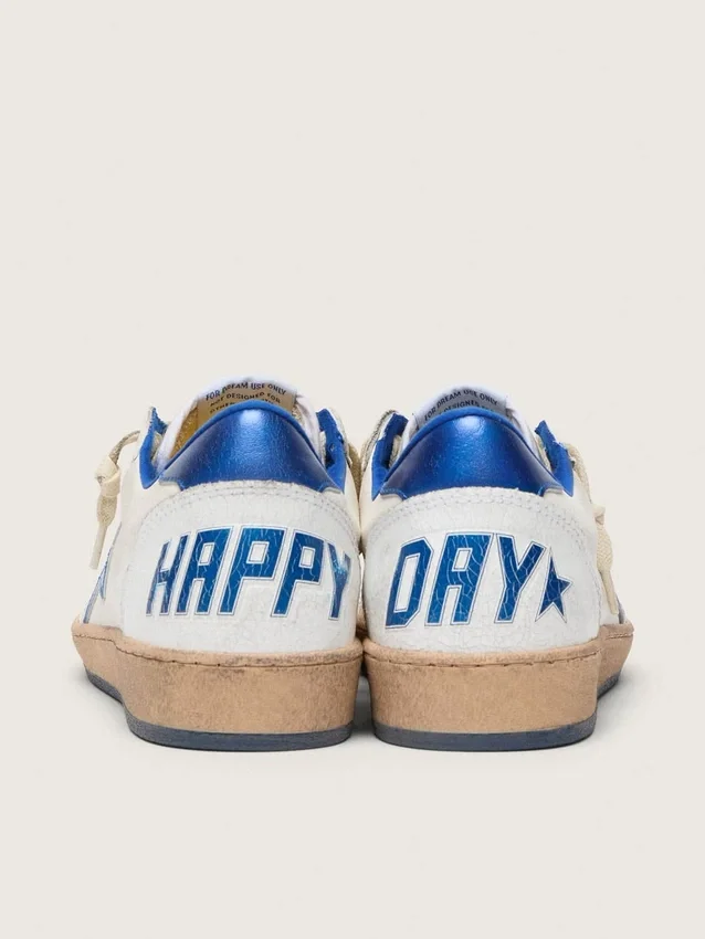 Zapatillas Ball Star Wishes para mujer en piel napa blanca con estrella azul brillante y lengüeta en el talón