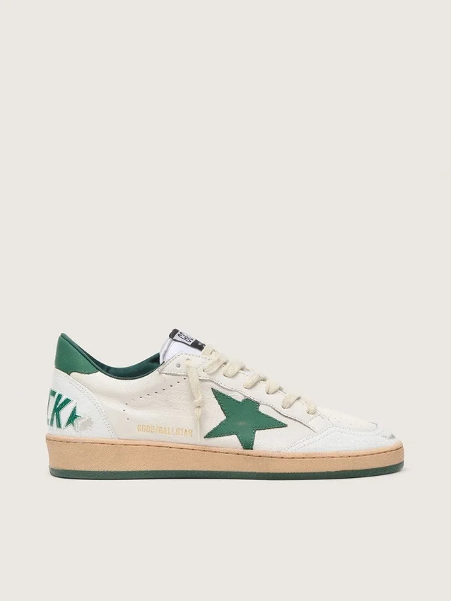 Zapatillas Ball Star Wishes para mujer en piel napa blanca con estrella y lengüeta del talón de piel verde